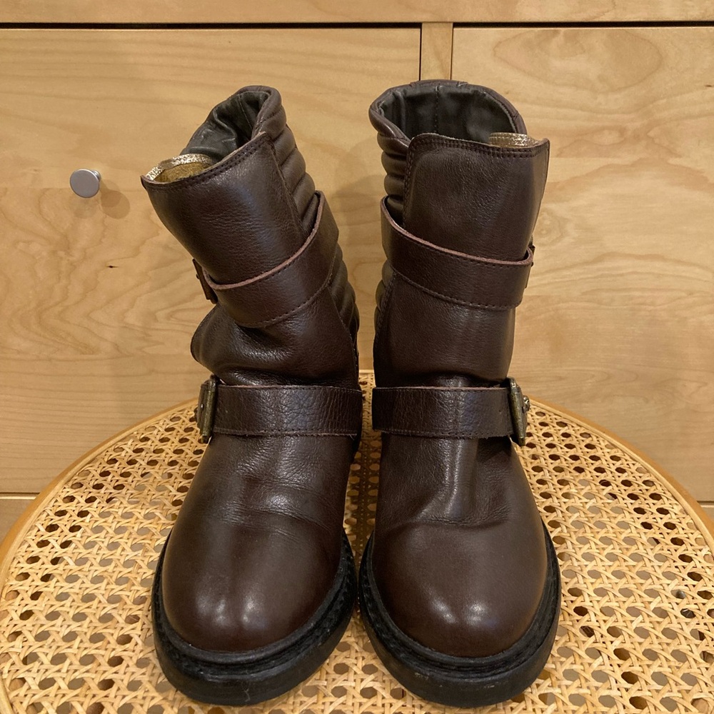 Zadig & Voltaire Brown leather biker boots, brown, Women’s US 37